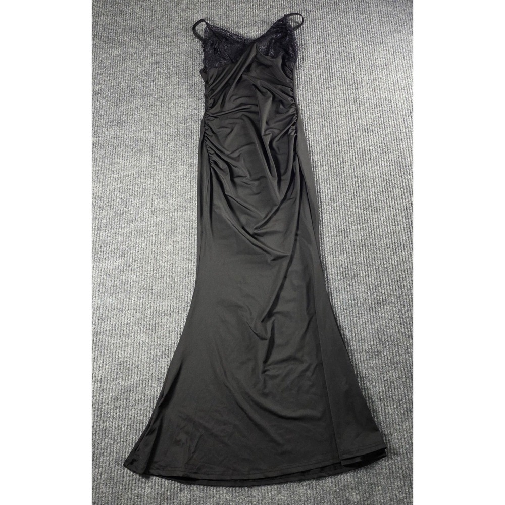 SHEIN Black Lace Bodice Ruched Maxi Dress Evening Gown Womens XS 2